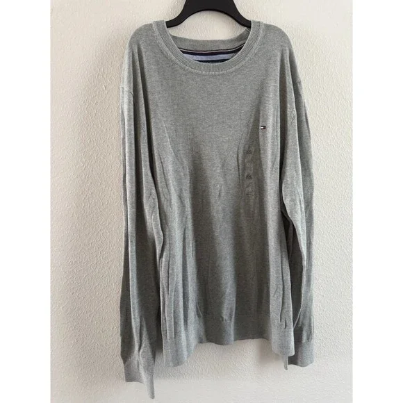 Tommy Hilfiger Pullover light Sweater Mens Size XXL Gray core Long Sleeves - Picture 8 of 15